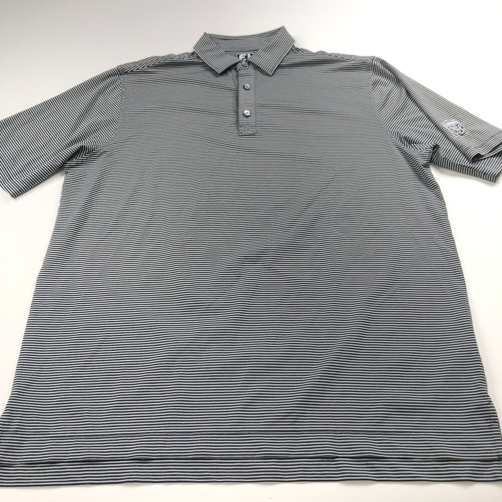 FootJoy FJ ATHLETIC FIT XL Golf SS Stretch Button Polo Striped Shirt Blue Gray